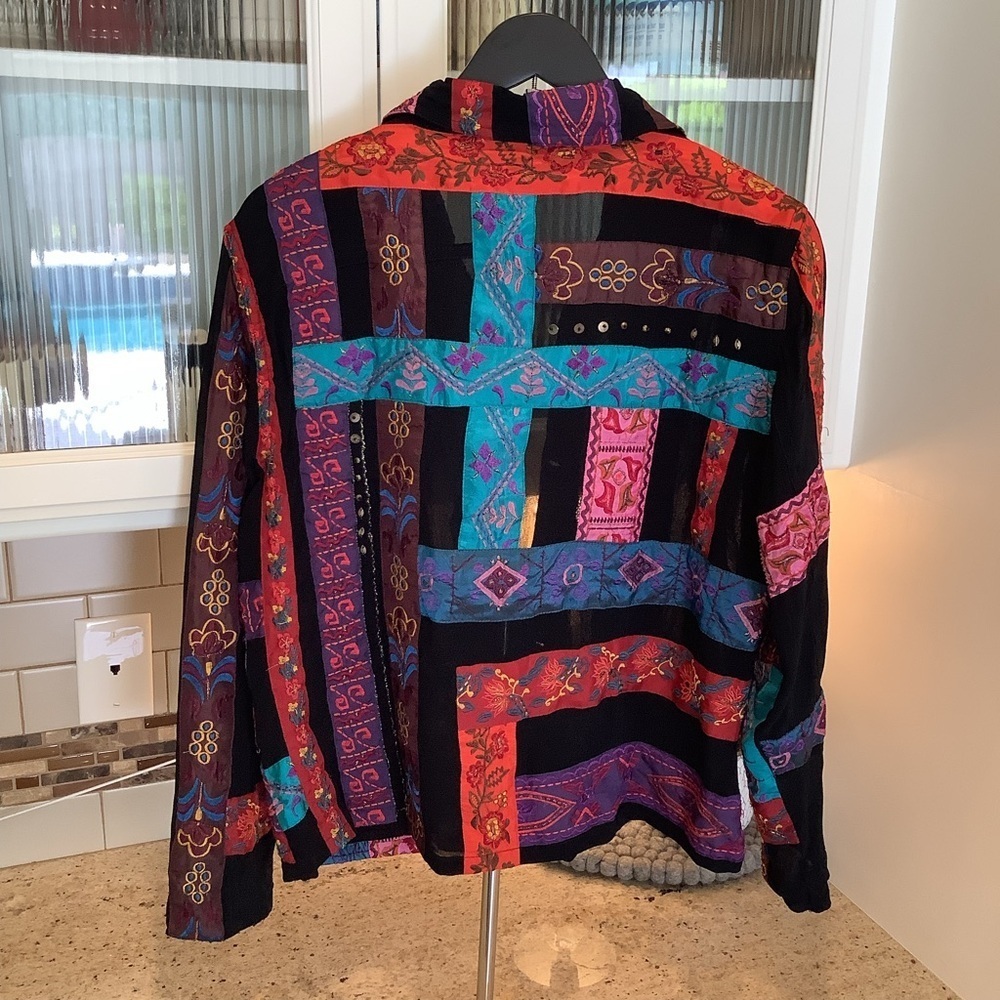 Chico’s Colorful Patchwork Shirt Jacket Size 2 (Large) Embroidered - Picture 3 of 7